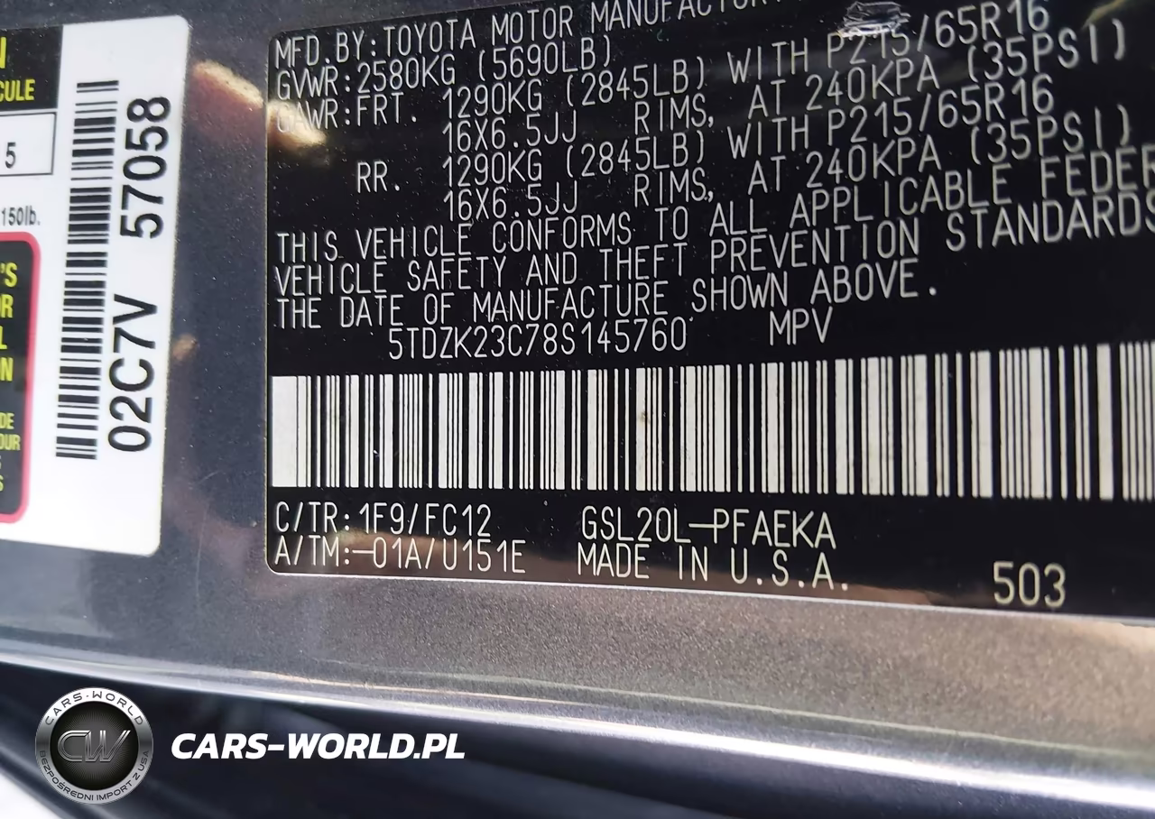 2008 Toyota Sienna Le VIN:5TDZK23C78S145760 - 9