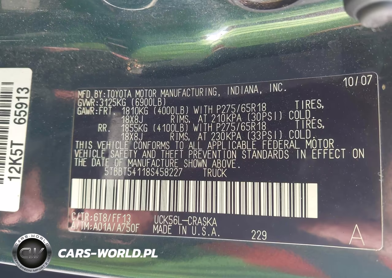 2008 Toyota Tundra Sr5 4.7L V8 VIN:5TBBT54118S458227 - 9