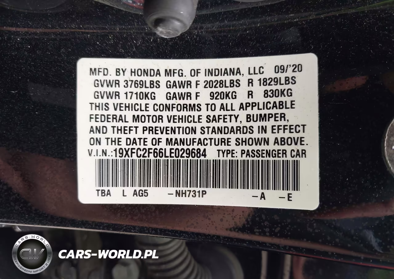 2020 Honda Civic Lx VIN:19XFC2F66LE029684 - 9