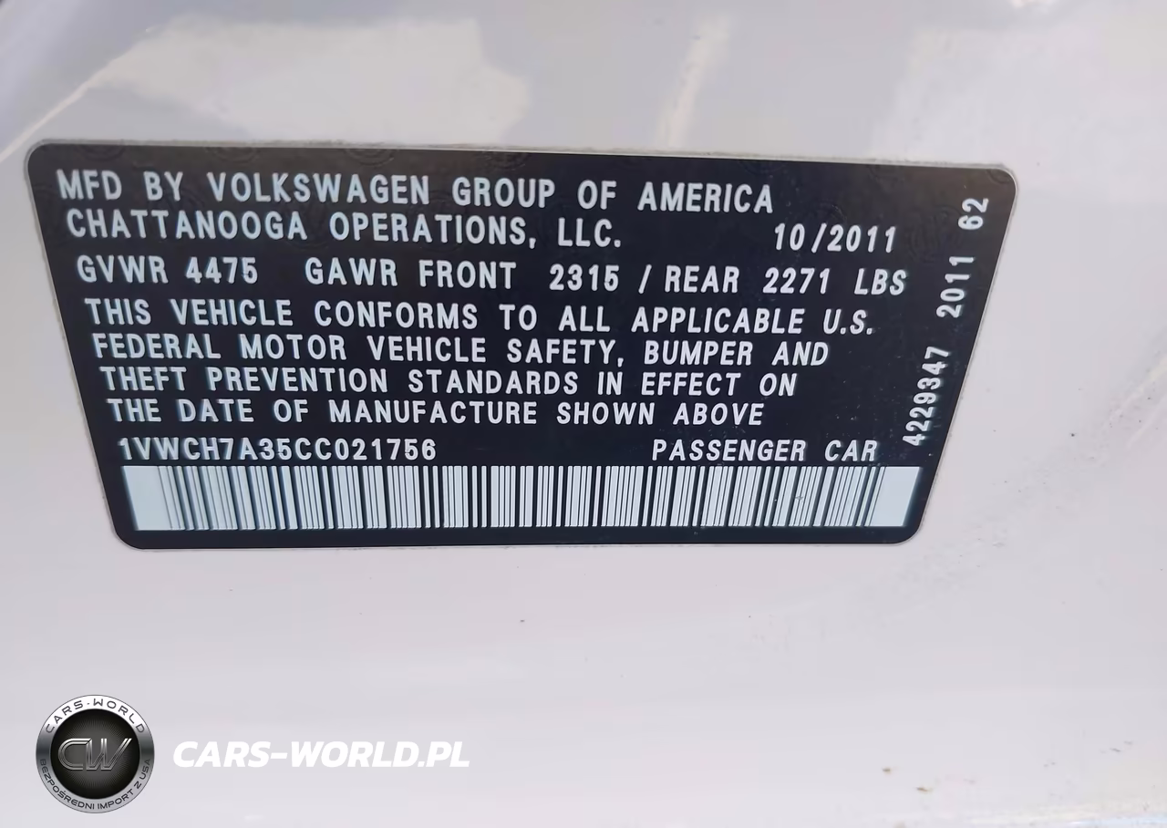 2012 Volkswagen Passat 2.5L Sel Premium VIN:1VWCH7A35CC021756 - 9