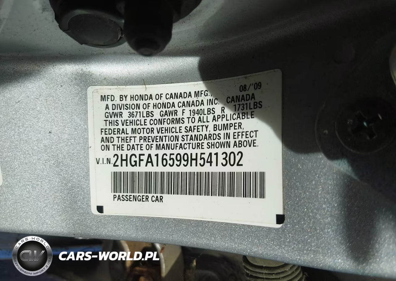 2009 Honda Civic Lx VIN:2HGFA16599H541302 - 9