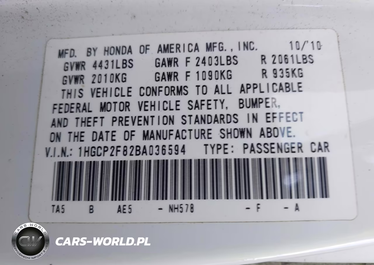 2011 Honda Accord 2.4 Ex-L VIN:1HGCP2F82BA036594 - 9