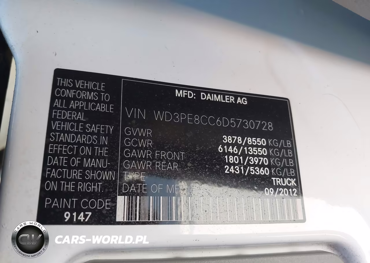 2013 Mercedes-Benz Sprinter 2500 High Roof VIN:WD3PE8CC6D5730728 - 9