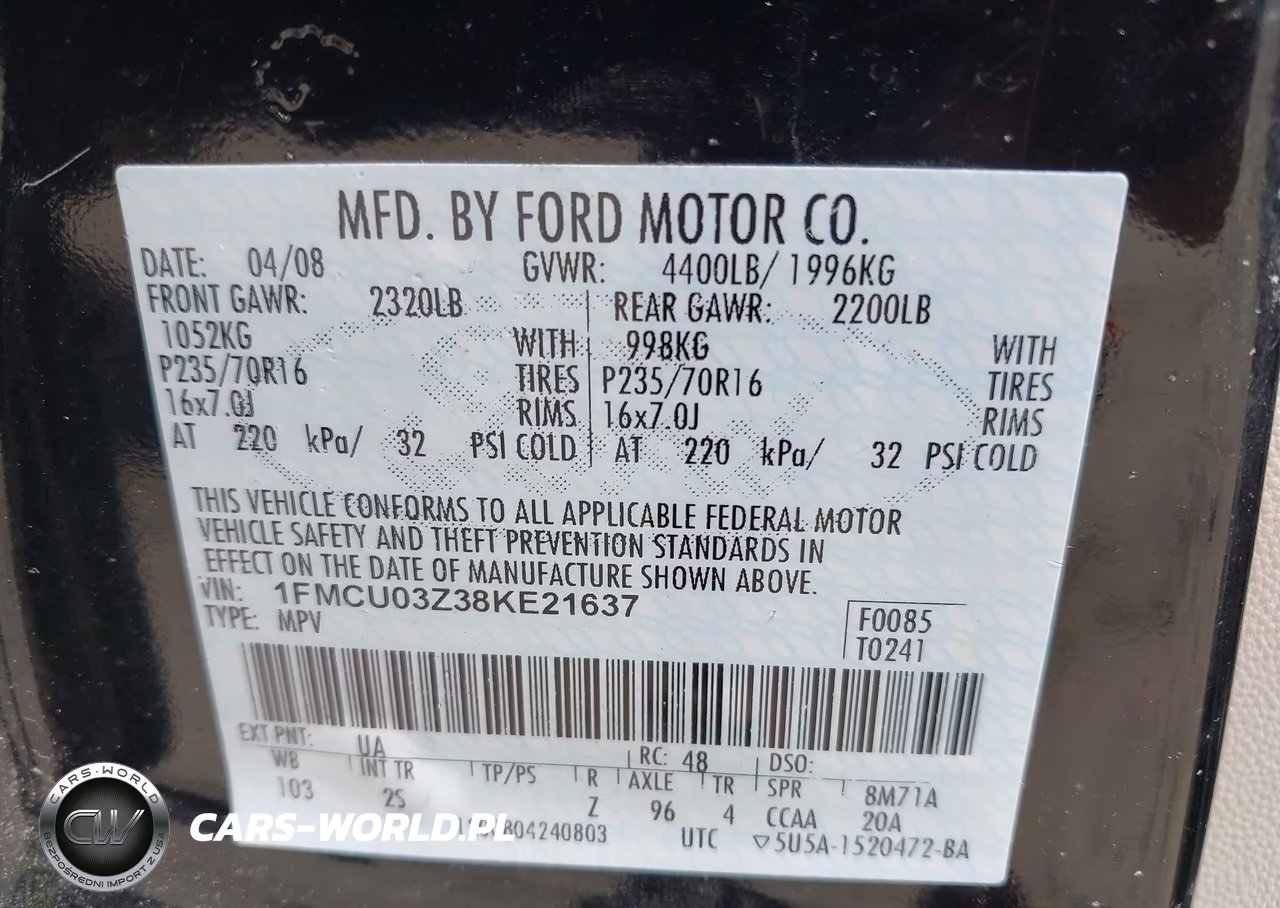 2008 Ford Escape Xlt VIN:1FMCU03Z38KE21637 - 9