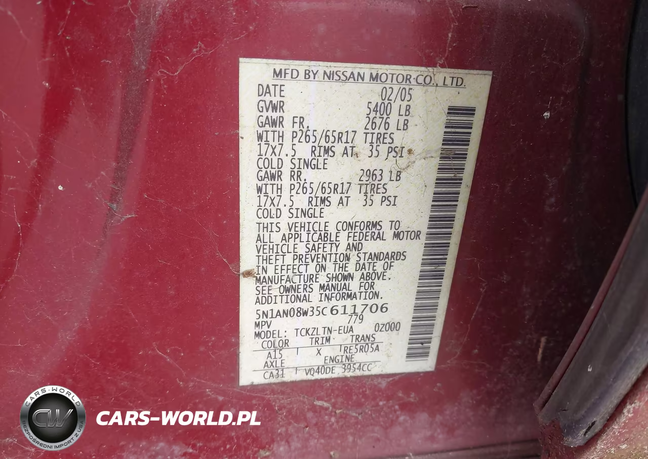 2005 Nissan Xterra Se VIN:5N1AN08W35C611706 - 9