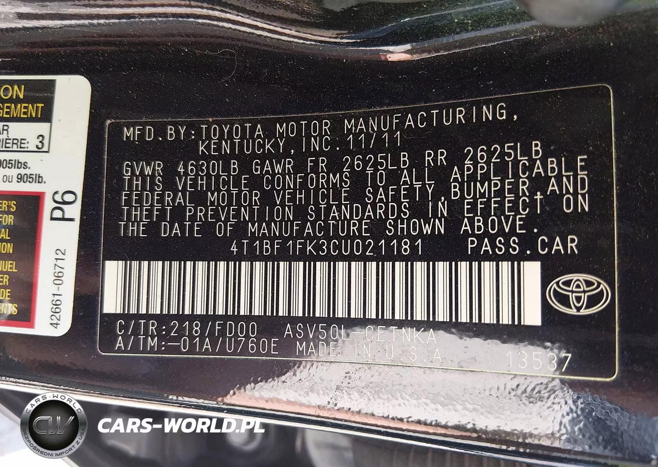 2012 Toyota Camry Le VIN:4T1BF1FK3CU021181 - 9