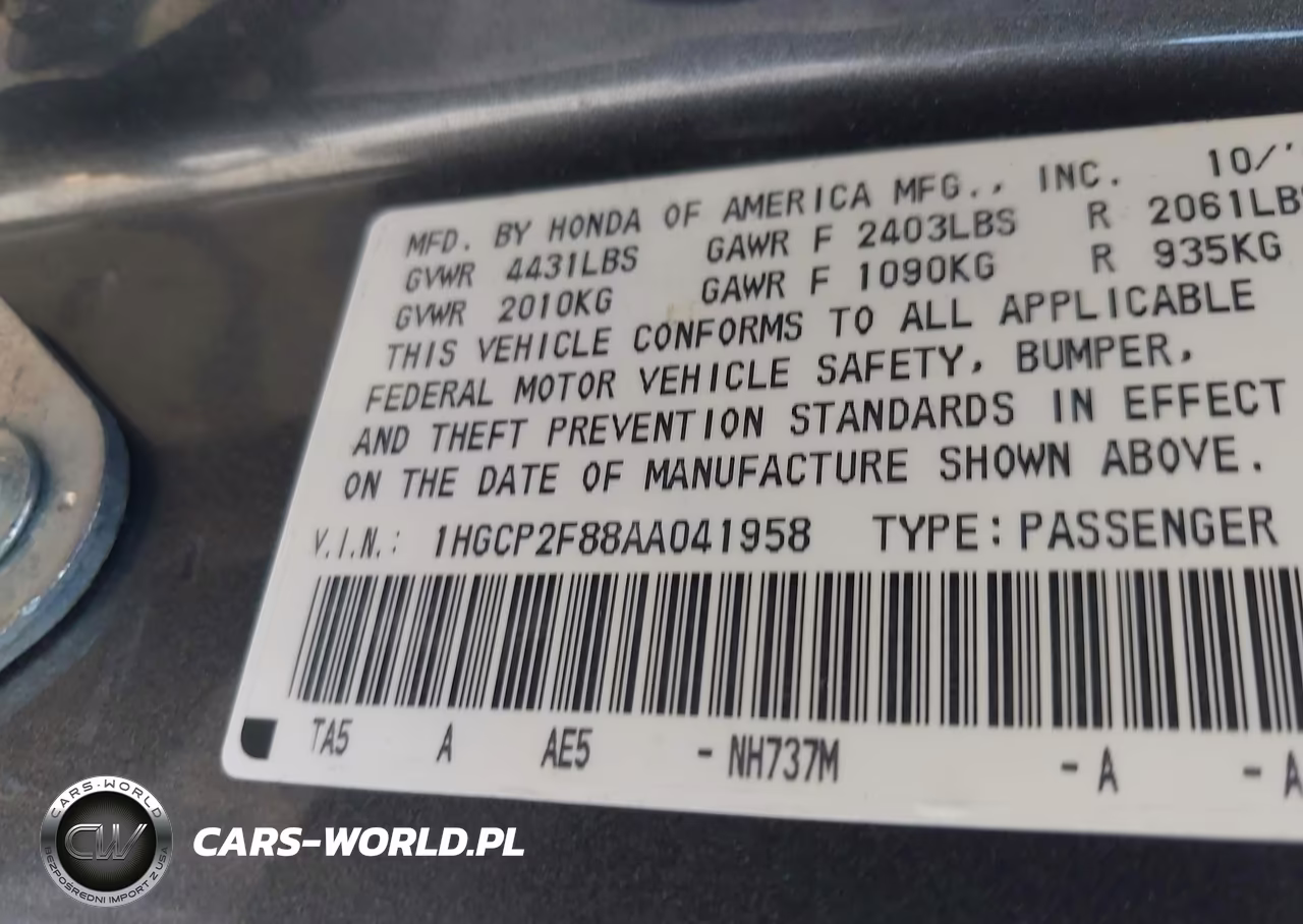 2010 Honda Accord 2.4 Ex-L VIN:1HGCP2F88AA041958 - 9