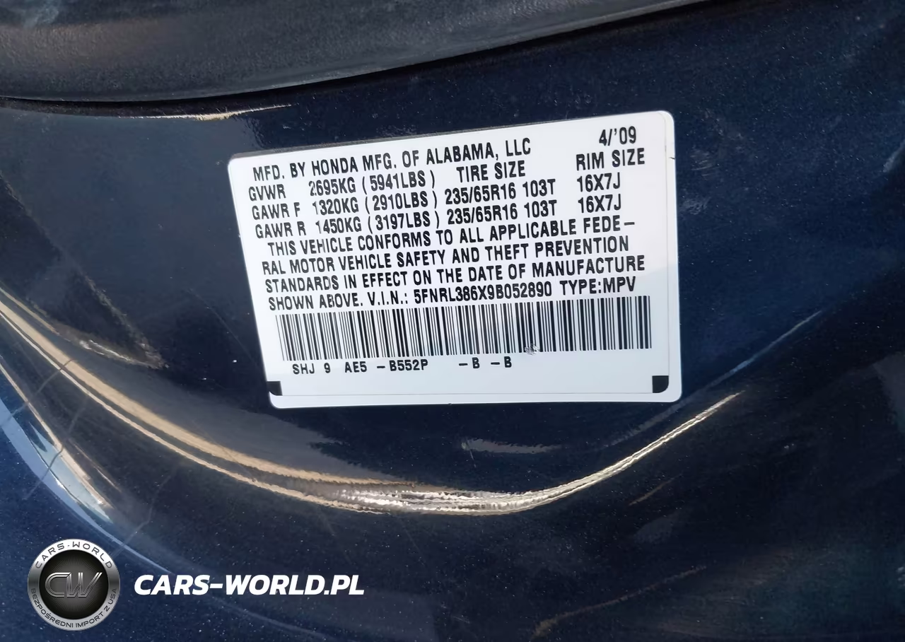 2009 Honda Odyssey Ex-L VIN:5FNRL386X9B052890 - 9