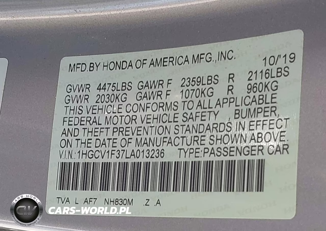 2020 Honda Accord Sport VIN:1HGCV1F37LA013236 - 9