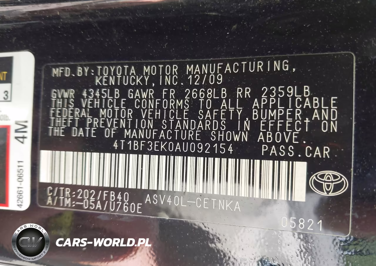 2010 Toyota Camry Le VIN:4T1BF3EK0AU092154 - 9