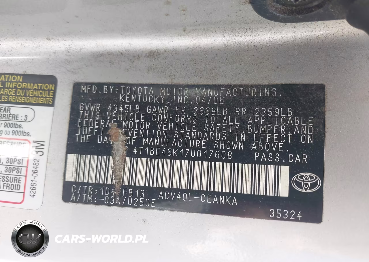 2007 Toyota Camry Le VIN:4T1BE46K17U017608 - 9