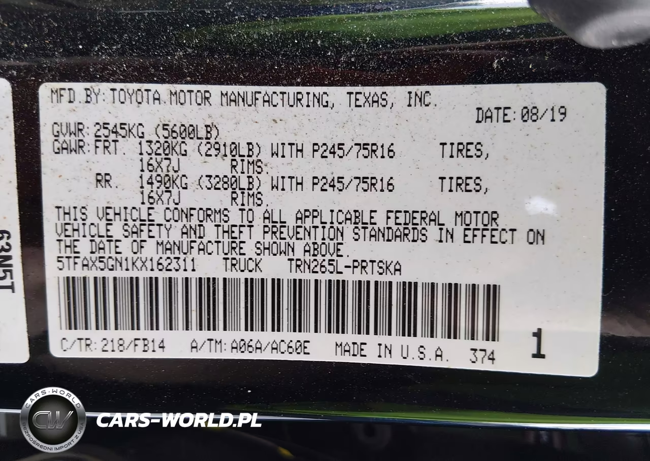 2019 Toyota Tacoma Sr VIN:5TFAX5GN1KX162311 - 9