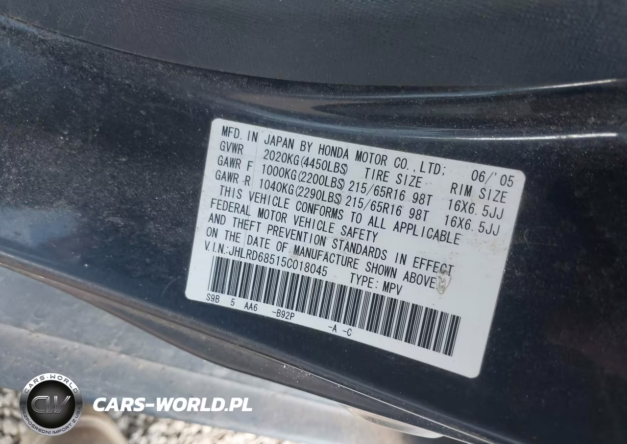 2005 Honda Cr-V Lx VIN:JHLRD68515C018045 - 9