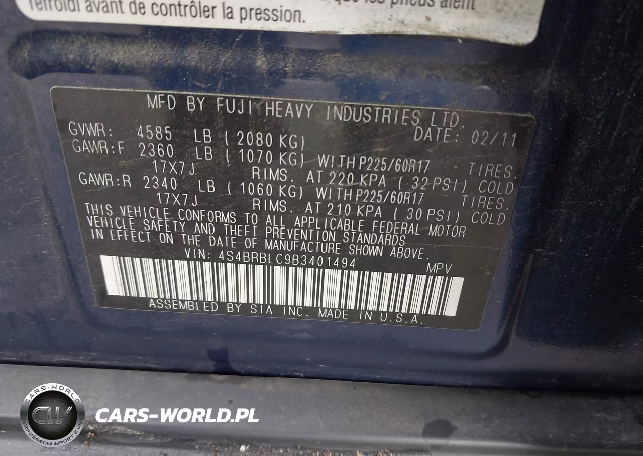 2011 Subaru Outback 2.5I Limited VIN:4S4BRBLC9B3401494 - 9