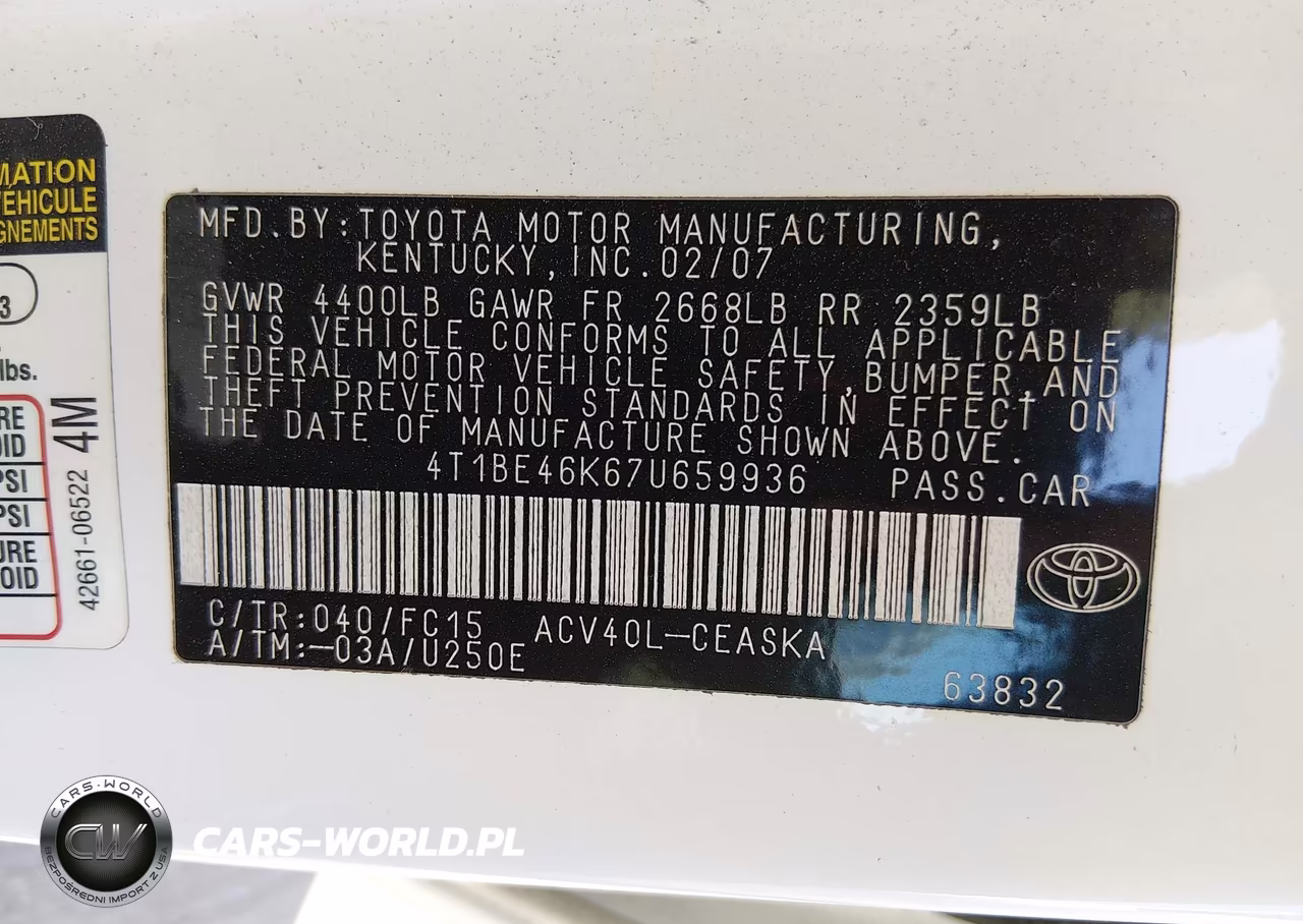 2007 Toyota Camry Se VIN:4T1BE46K67U659936 - 9