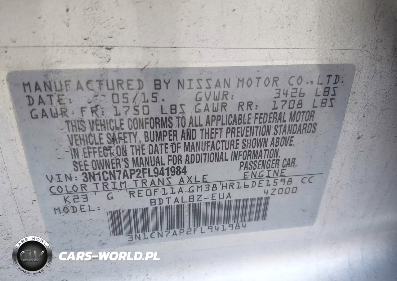 2015 Nissan Versa 1.6 S-1.6 S+-1.6 Sl-1.6 Sv VIN:3N1CN7AP2FL941984 - 9