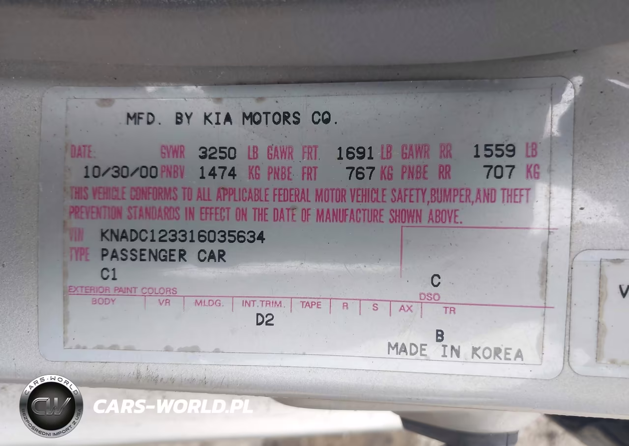 2001 Kia Rio VIN:KNADC123316035634 - 9