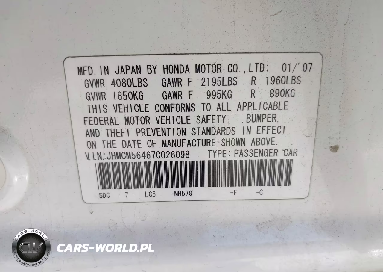 2007 Honda Accord 2.4 Lx VIN:JHMCM56467C026098 - 9