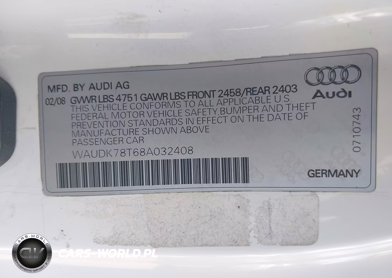 2008 Audi A5 3.2L VIN:WAUDK78T68A032408 - 9