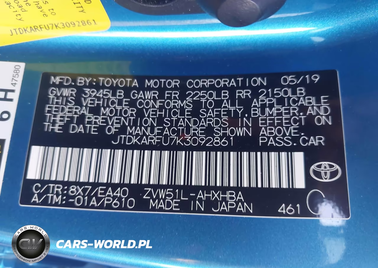 2019 Toyota Prius Xle VIN:JTDKARFU7K3092861 - 9