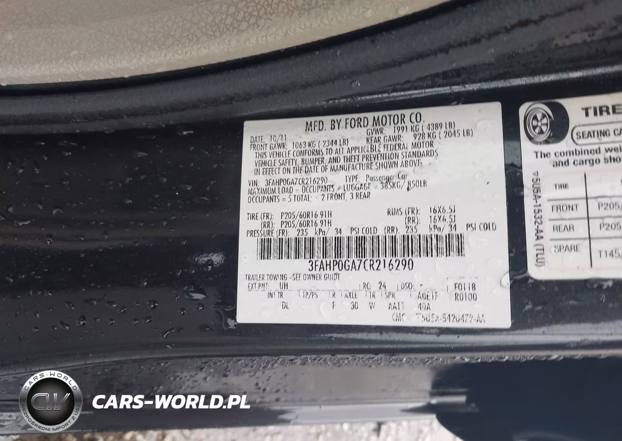 2012 Ford Fusion S VIN:3FAHP0GA7CR216290 - 9