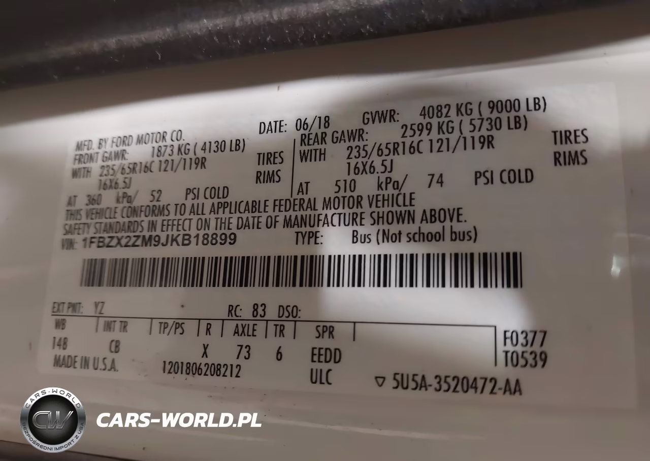 2018 Ford Transit-350 Xl VIN:1FBZX2ZM9JKB18899 - 9