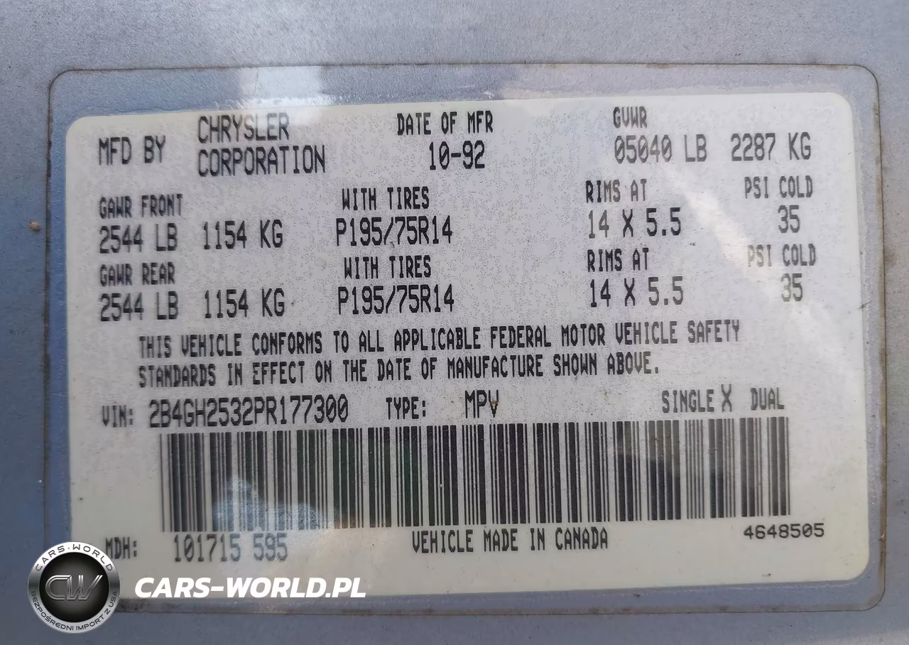1993 Dodge Caravan VIN:2B4GH2532PR177300 - 9