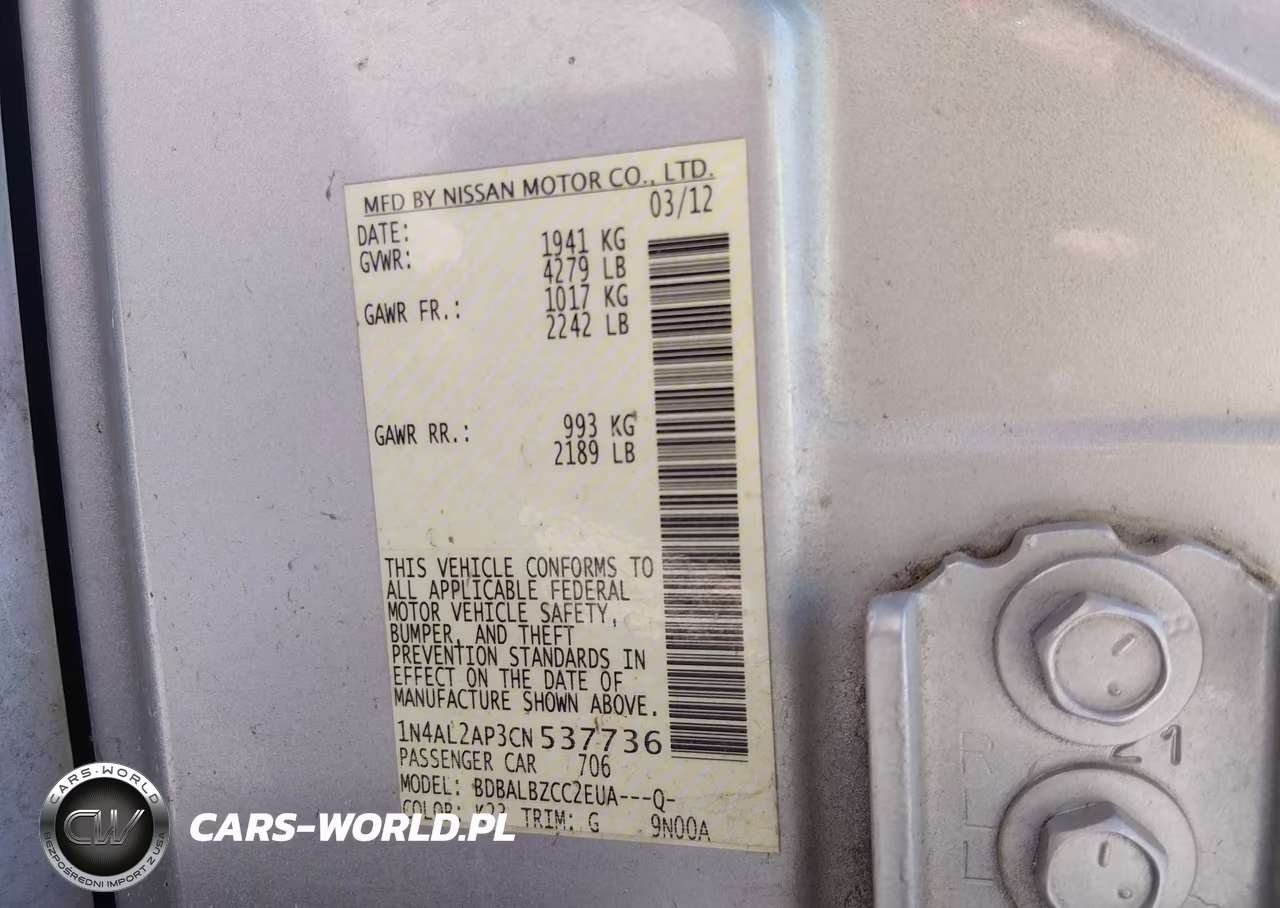 2012 Nissan Altima 2.5 S VIN:1N4AL2AP3CN537736 - 9