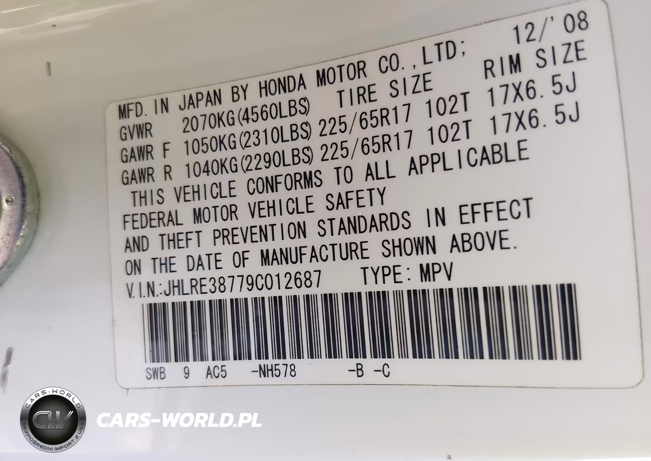 2009 Honda Cr-V Ex-L VIN:JHLRE38779C012687 - 9