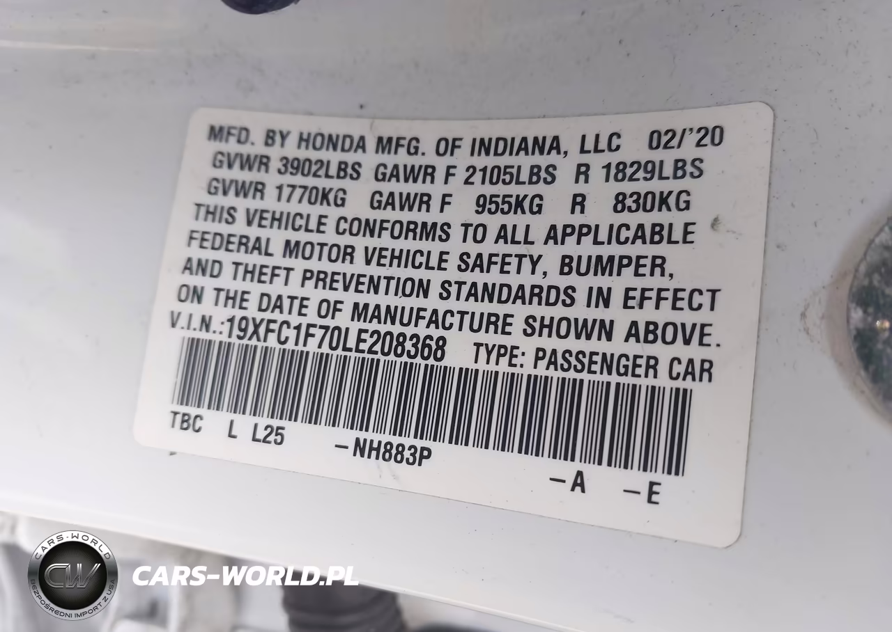 2020 Honda Civic Ex-L VIN:19XFC1F70LE208368 - 9