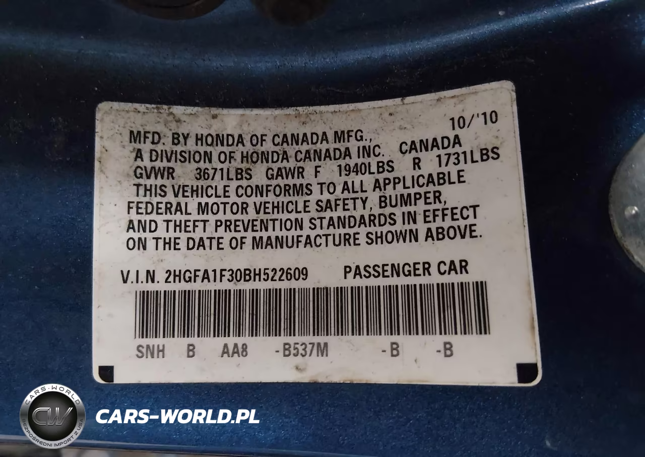 2011 Honda Civic Vp VIN:2HGFA1F30BH522609 - 9