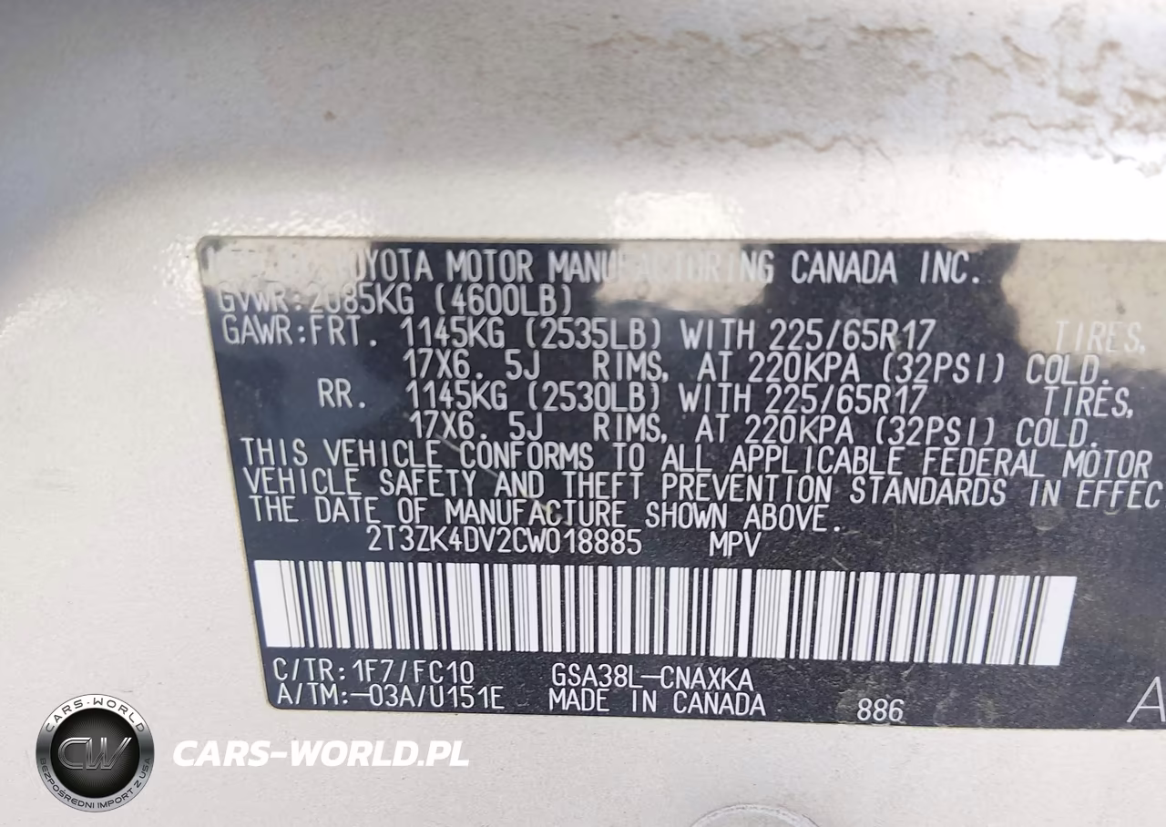 2012 Toyota Rav4 Base V6 VIN:2T3ZK4DV2CW018885 - 9
