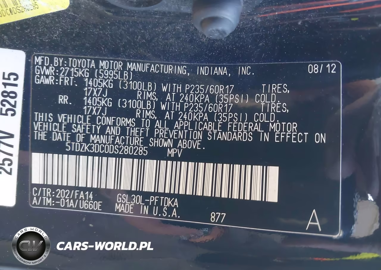 2013 Toyota Sienna L V6 7 Passenger VIN:5TDZK3DC0DS280285 - 9