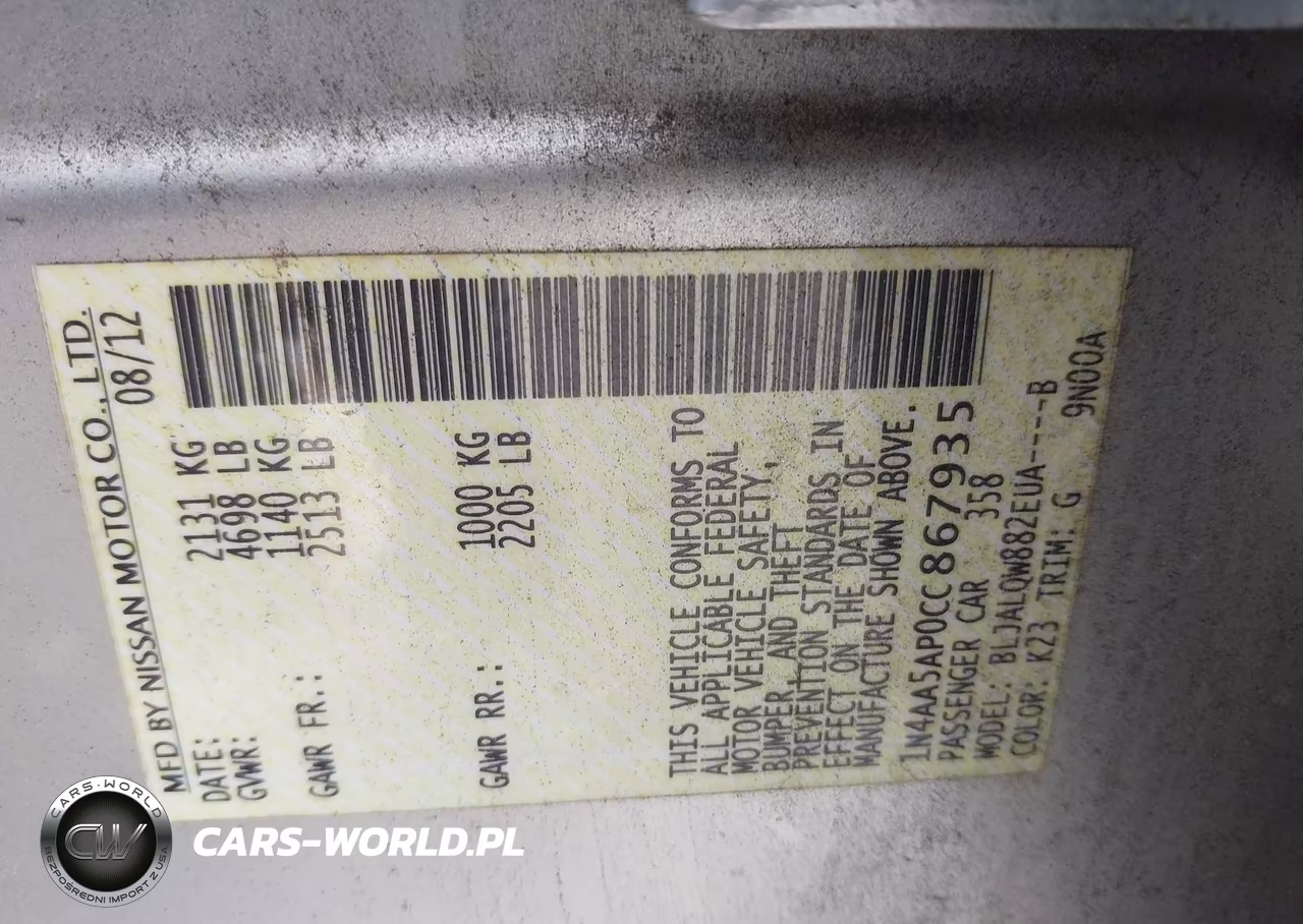 2012 Nissan Maxima 3.5 S VIN:1N4AA5AP0CC867935 - 9