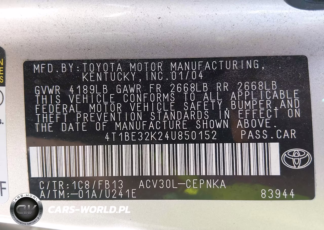 2004 Toyota Camry Le VIN:4T1BE32K24U850152 - 9