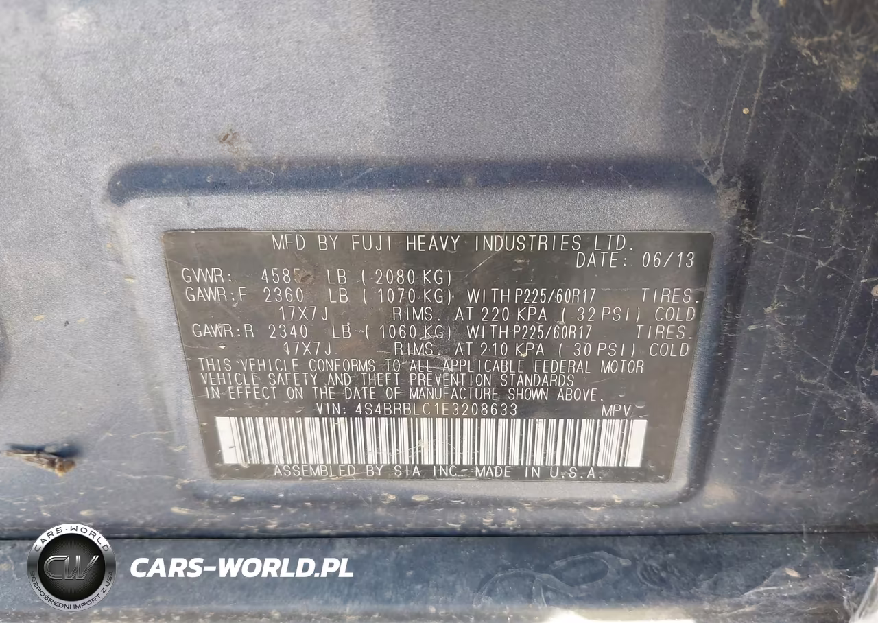 2014 Subaru Outback 2.5I Limited VIN:4S4BRBLC1E3208633 - 9
