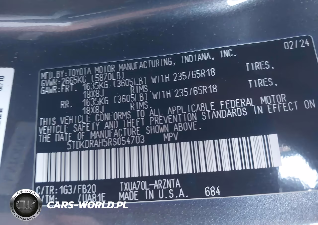 2024 Toyota Highlander Le VIN:5TDKDRAH5RS054703 - 9