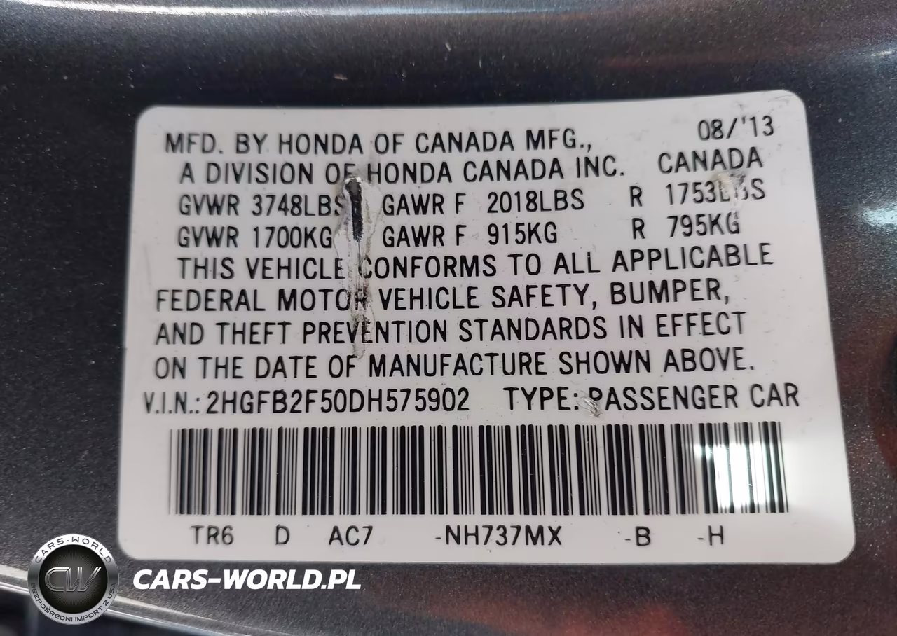 2013 Honda Civic Lx VIN:2HGFB2F50DH575902 - 9