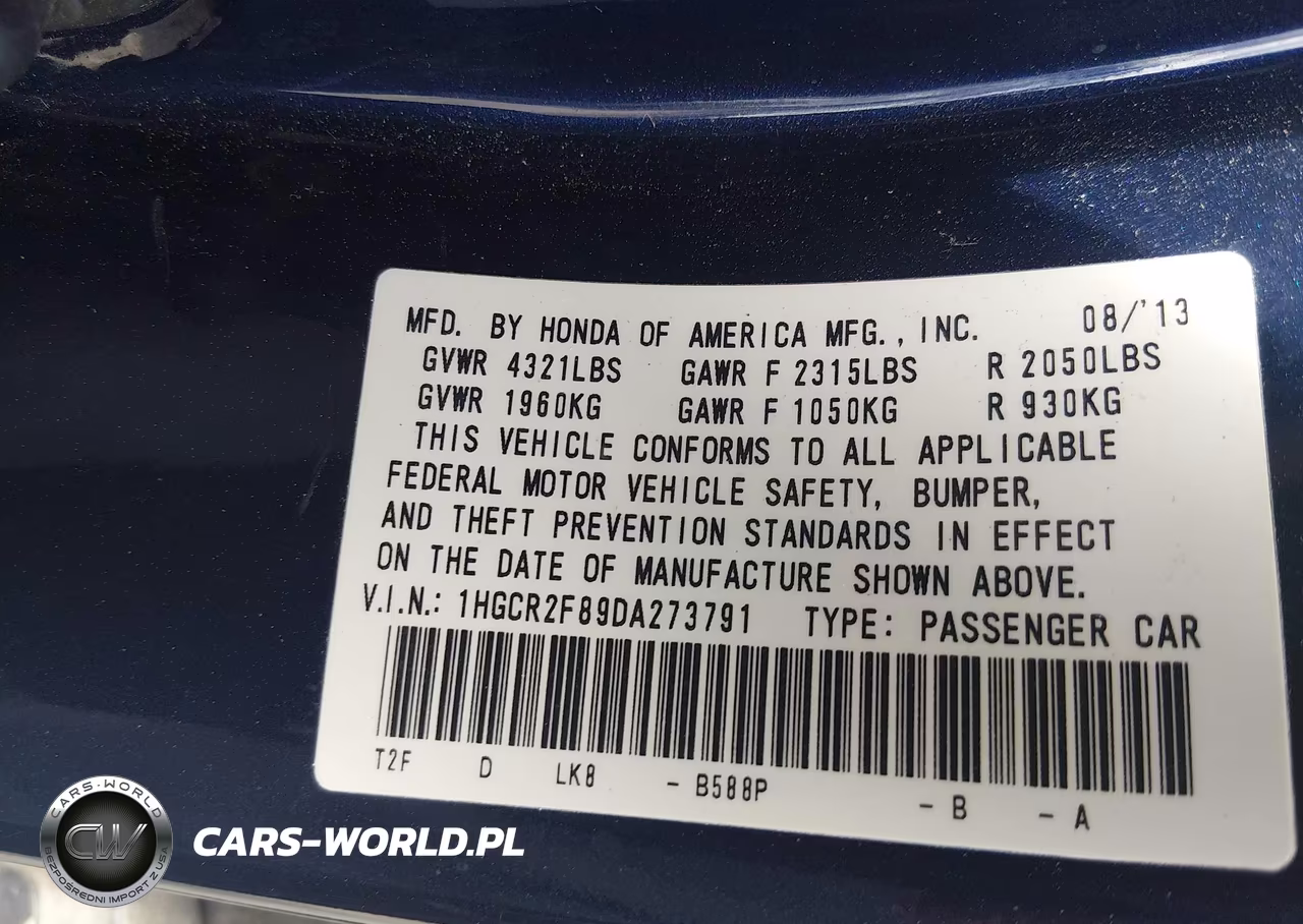 2013 Honda Accord Ex-L VIN:1HGCR2F89DA273791 - 9