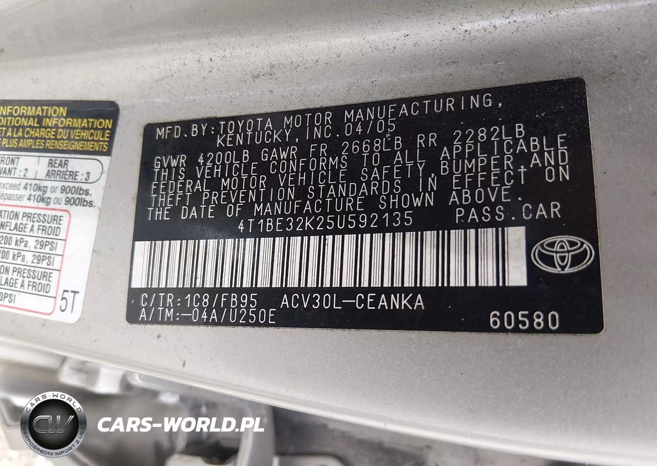 2005 Toyota Camry Std VIN:4T1BE32K25U592135 - 9