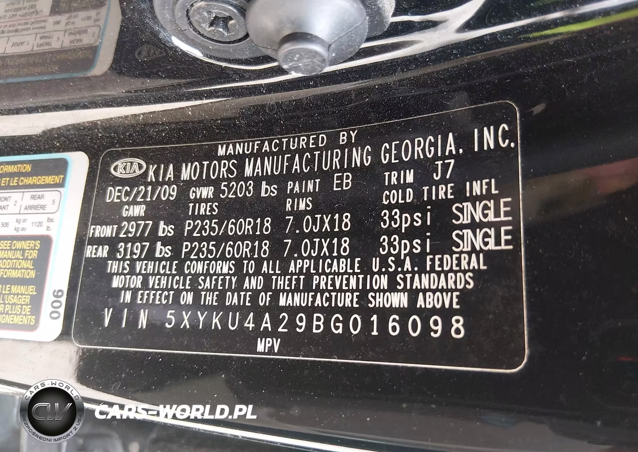 2011 Kia Sorento Ex V6 VIN:5XYKU4A29BG016098 - 9