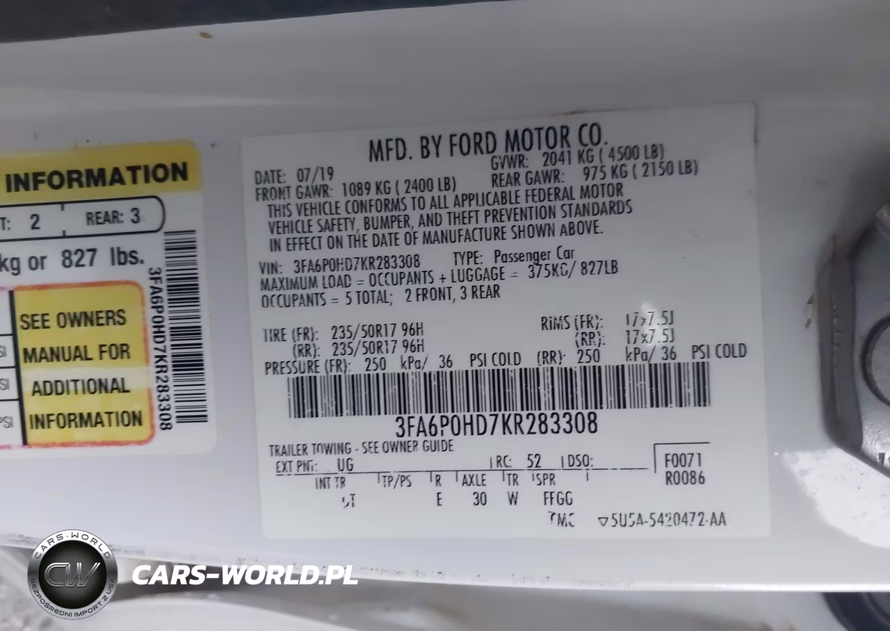 2019 Ford Fusion Se VIN:3FA6P0HD7KR283308 - 9