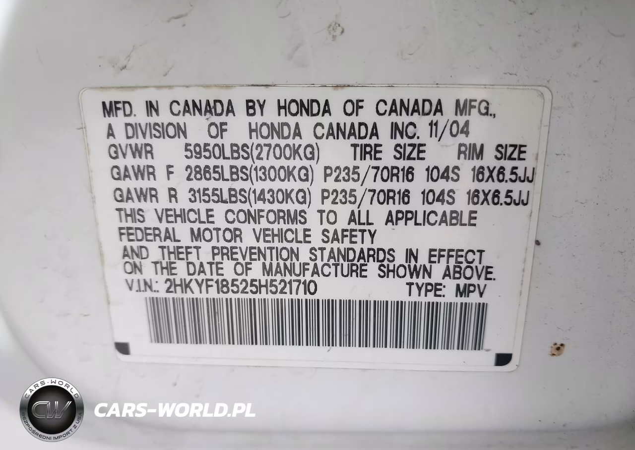 2005 Honda Pilot Ex-L VIN:2HKYF18525H521710 - 9