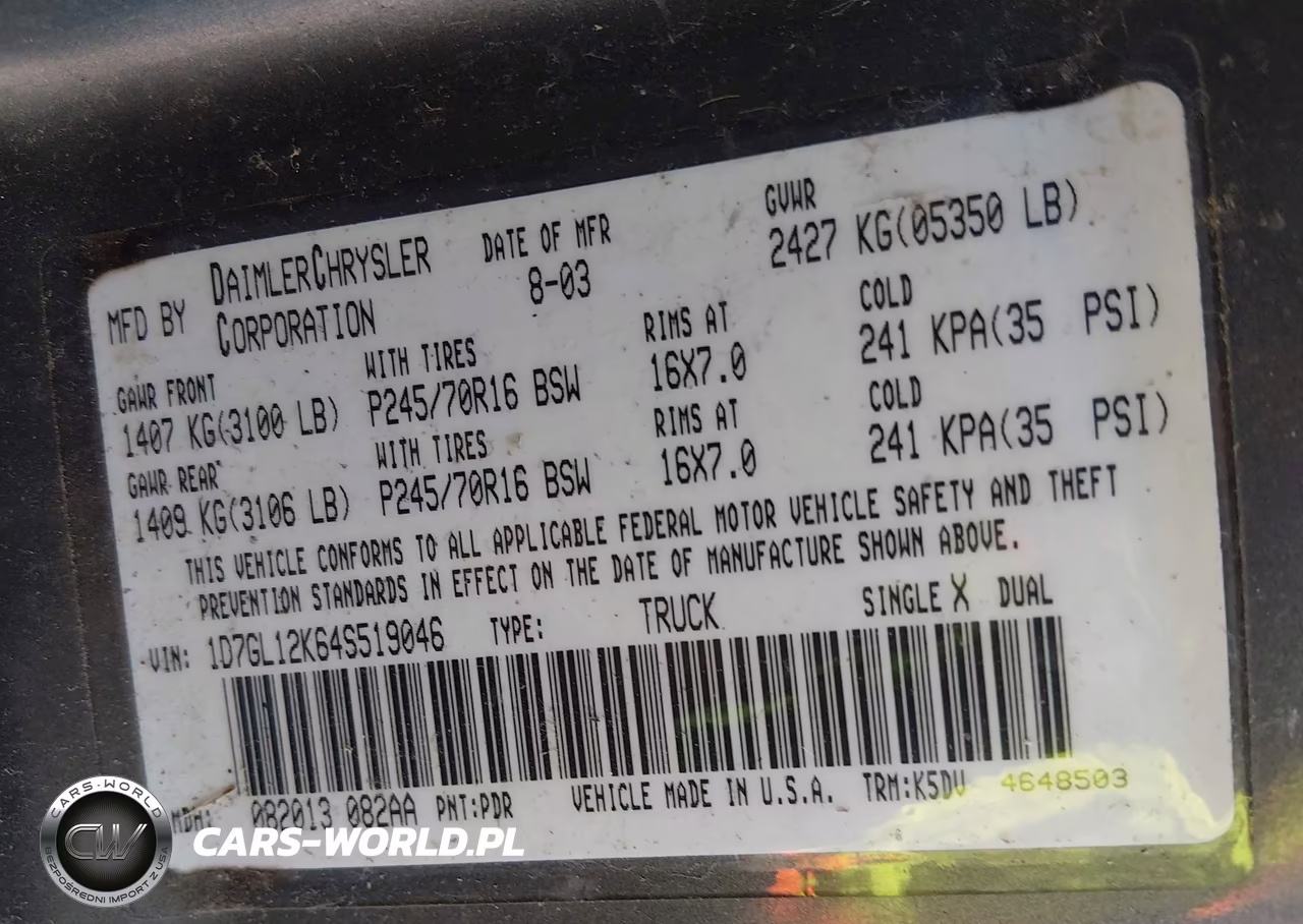 2004 Dodge Dakota VIN:1D7GL12K64S519046 - 9