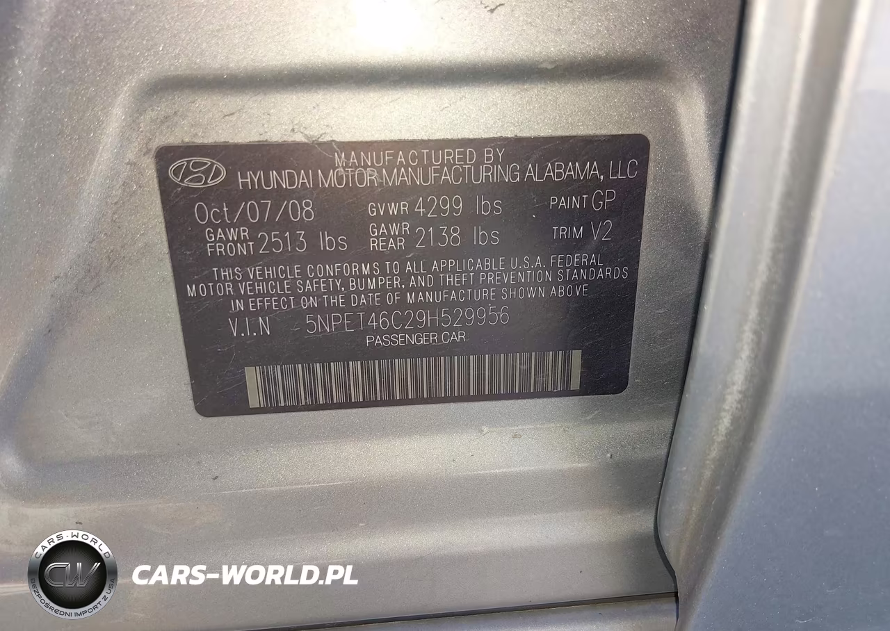 2009 Hyundai Sonata Gls VIN:5NPET46C29H529956 - 9