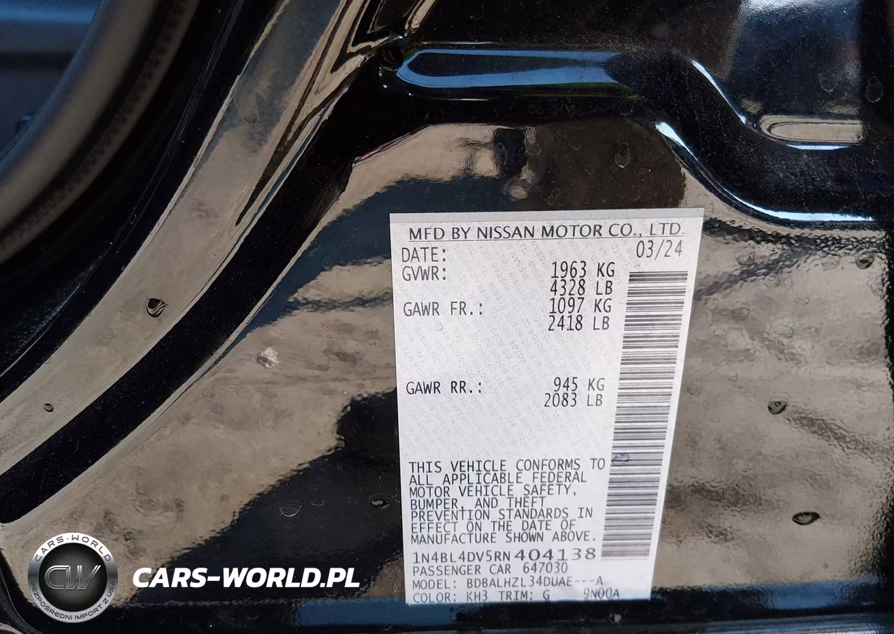 2024 Nissan Altima Sv Fwd VIN:1N4BL4DV5RN404138 - 9