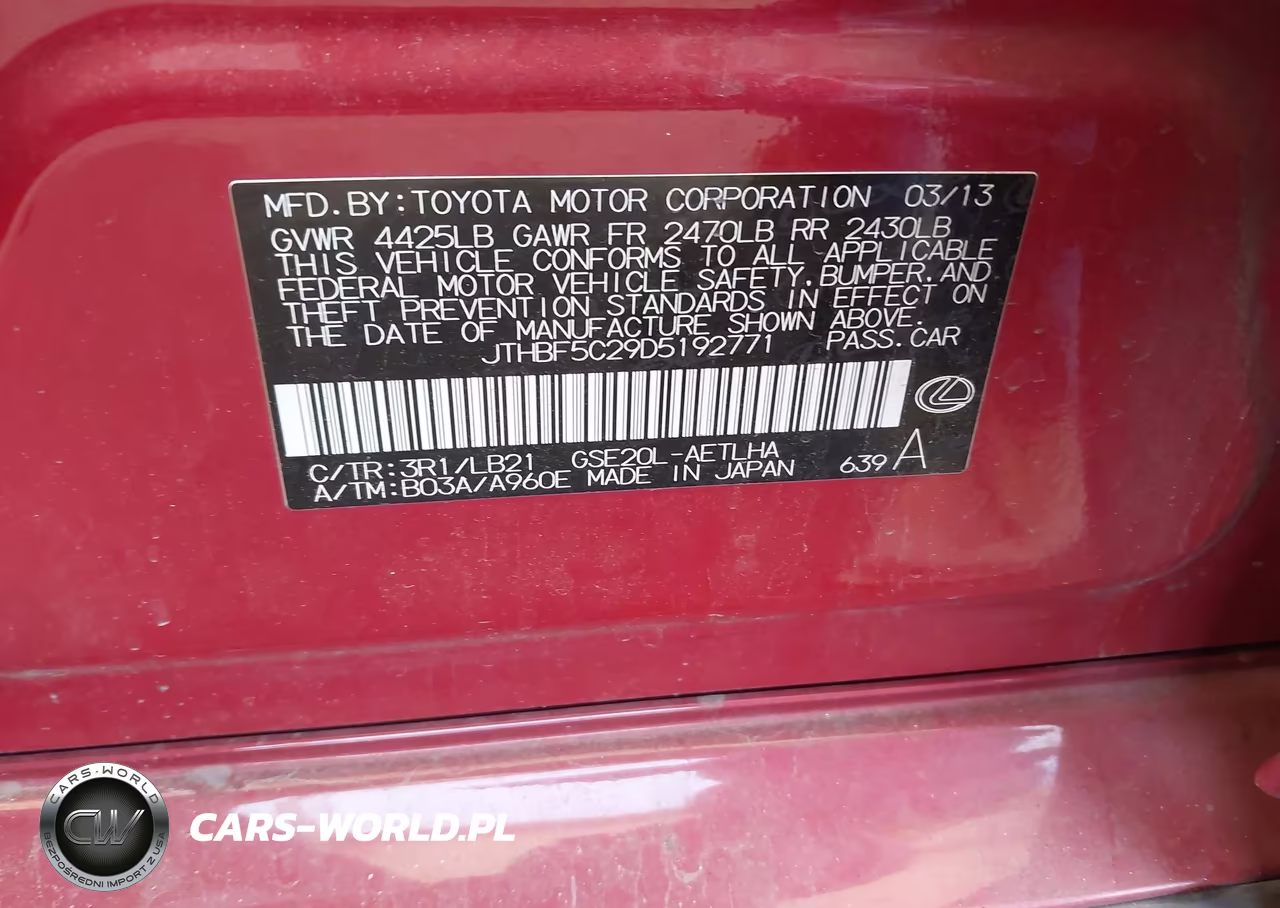2013 Lexus Is 250 VIN:JTHBF5C29D5192771 - 9