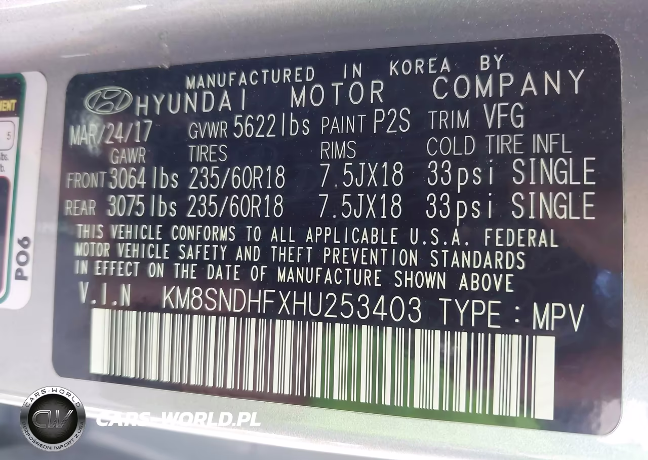 2017 Hyundai Santa Fe Se VIN:KM8SNDHFXHU253403 - 9