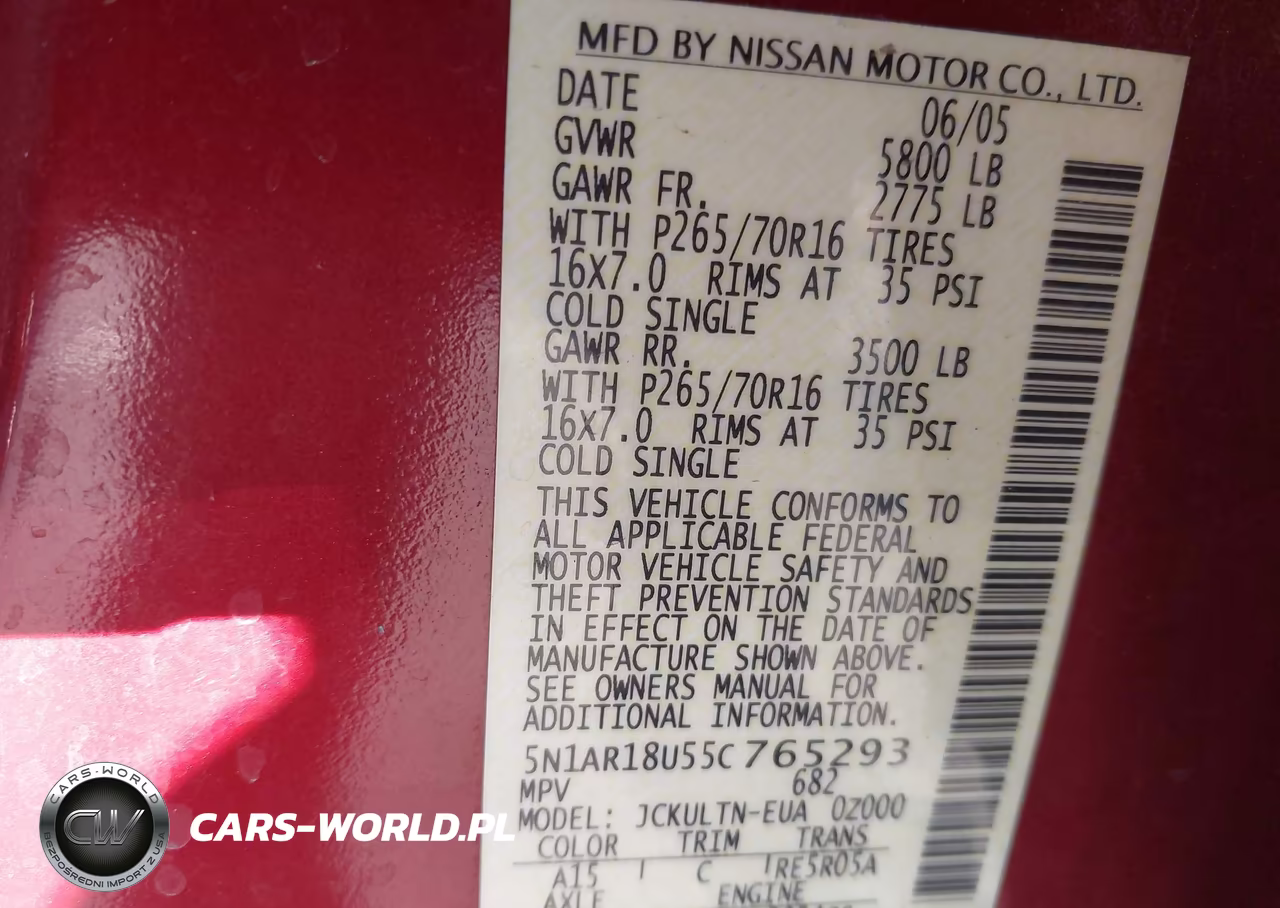 2005 Nissan Pathfinder Se VIN:5N1AR18U55C765293 - 9