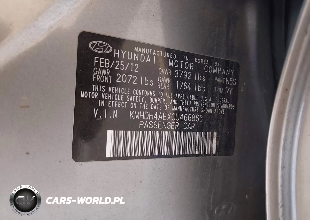 2012 Hyundai Elantra Limited (Ulsan Plant) VIN:KMHDH4AEXCU466863 - 9